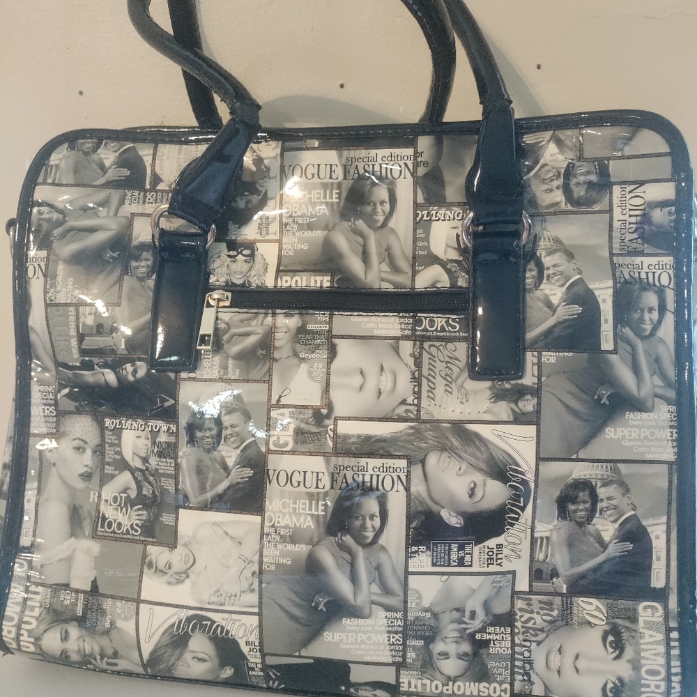 Glossy magazine cover collage printed  tote bag